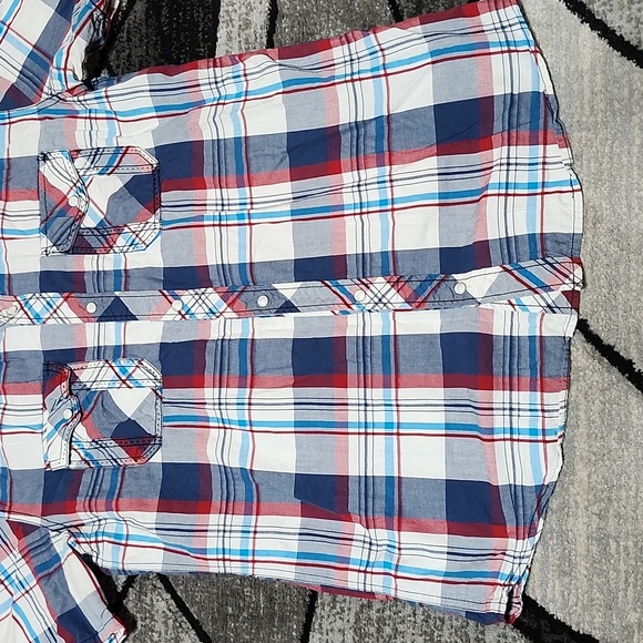 BKE PLAID SLIM FIT PEARL SNAP-BUTTON SHORT SLEEVE BUTTON-DOWN SHIRT LARGE - Picture 7 of 13